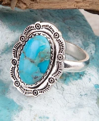 Barse Bronco Blue Turquoise Silver Concho Ring