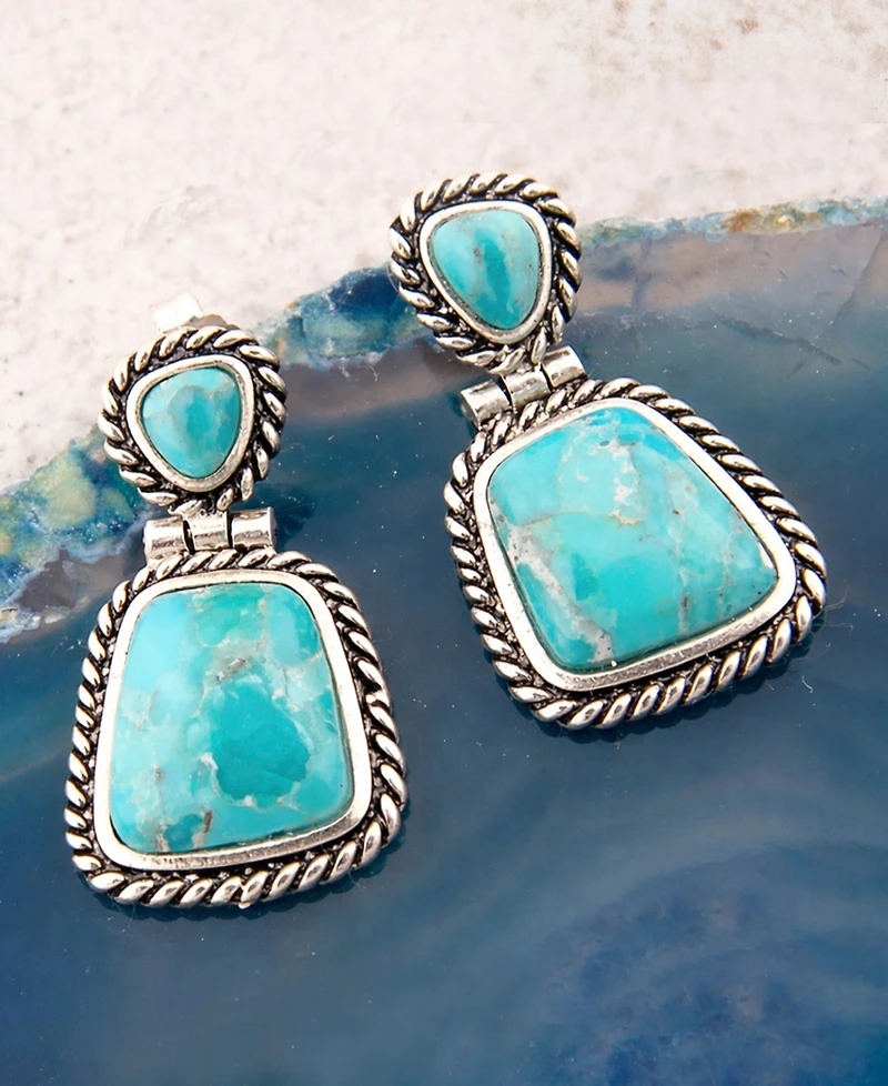 Barse Arizona Blue Turquoise and Silver Roped Earrings