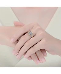 Rachel Glauber Unique Two-Tone Plated Radiant Pave Cz Floral Band Ring