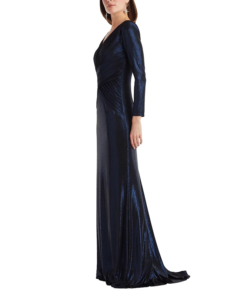 Tadashi Shoji Women's Esau Metallic Crisscross Draped Gown