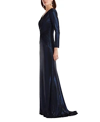 Tadashi Shoji Women's Esau Metallic Crisscross Draped Gown