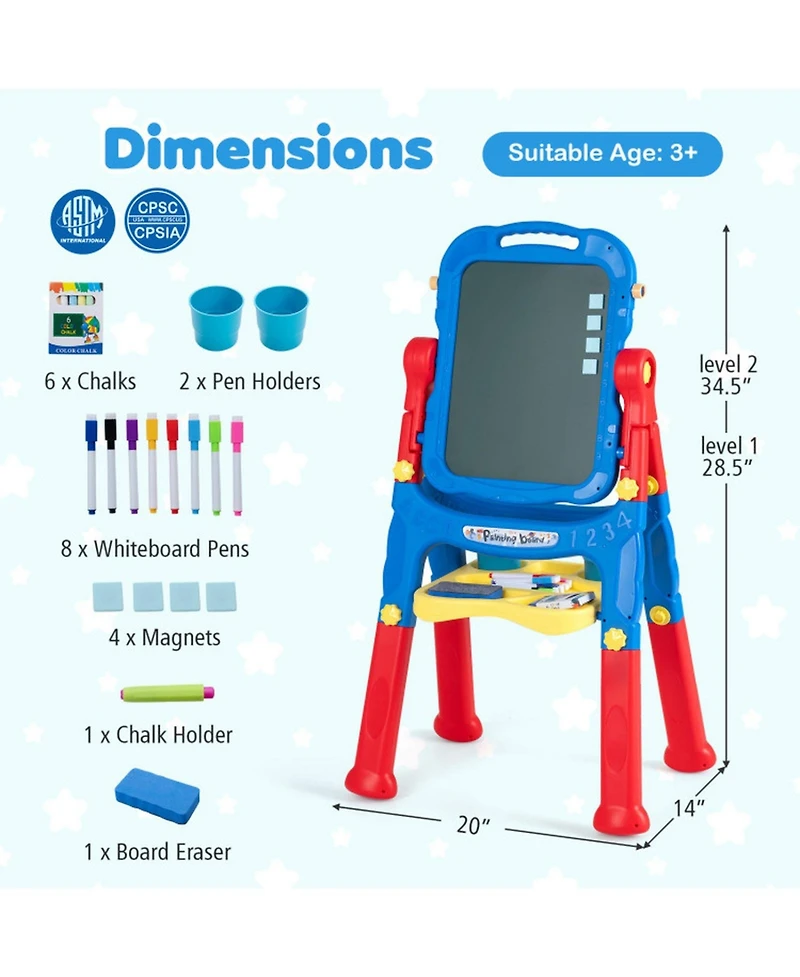 Sugift 4-in-1 Kids Art Easel with Adjustable Height