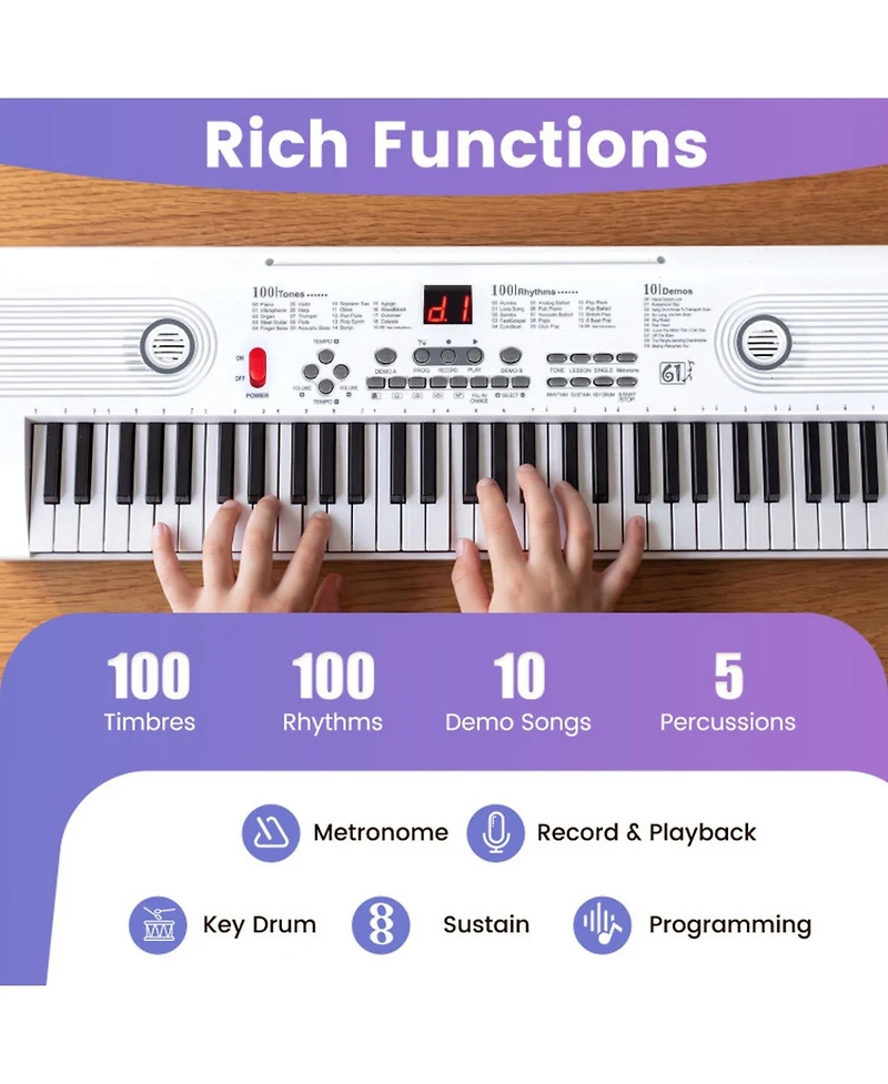 Hongge 61-Key Portable Digital Keyboard Piano, 5-Piece Set