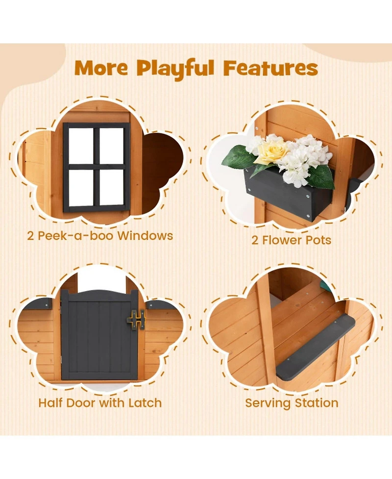 Hongge Spruce Wood Kids Outdoor Playhouse with Play Sink Tabletop