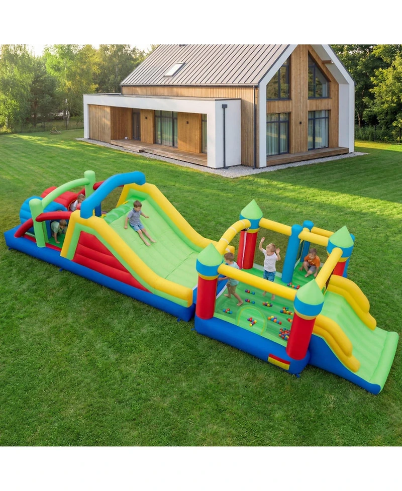 Hongge Inflatable Obstacle Course Bounce House with Dual Slides and Tunnels, For 4 Players, Ages 3-10
