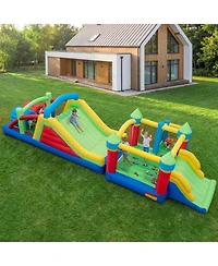 Hongge Inflatable Obstacle Course Bounce House with Dual Slides and Tunnels, For 4 Players, Ages 3-10