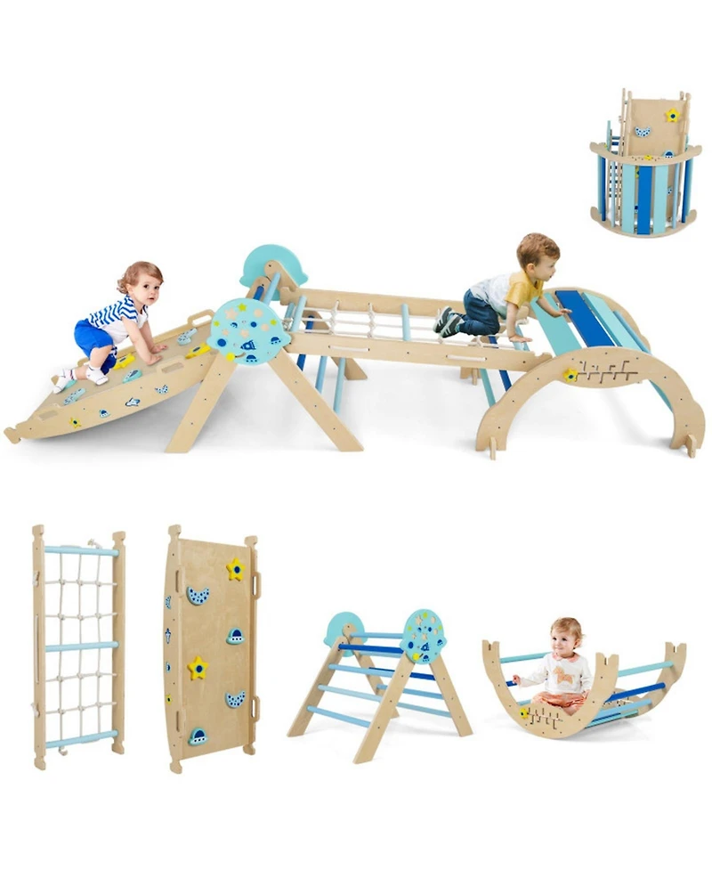 Hongge 8-in-1 Foldable Pikler Triangle Montessori Anti-Tip Climbing Set