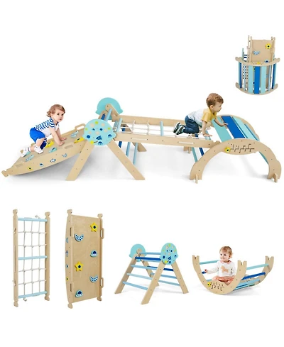 Hongge 8-in-1 Foldable Pikler Triangle Montessori Anti-Tip Climbing Set