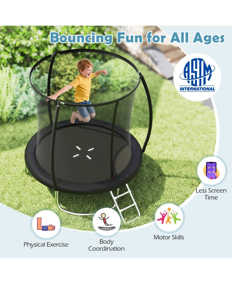 Hongge 8 ft Galvanized Steel Safety Enclosure Net Trampoline with Ladder, 880 lb Capacity, Ages 3+