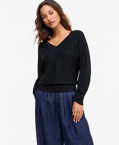 I.n.c. International Concepts Women's Embellished Double V-Neck Pullover, Macy's Exclusive