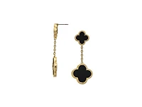 Rivka Friedman 18K Gold Plated Onyx Flower Double Drop Earrings