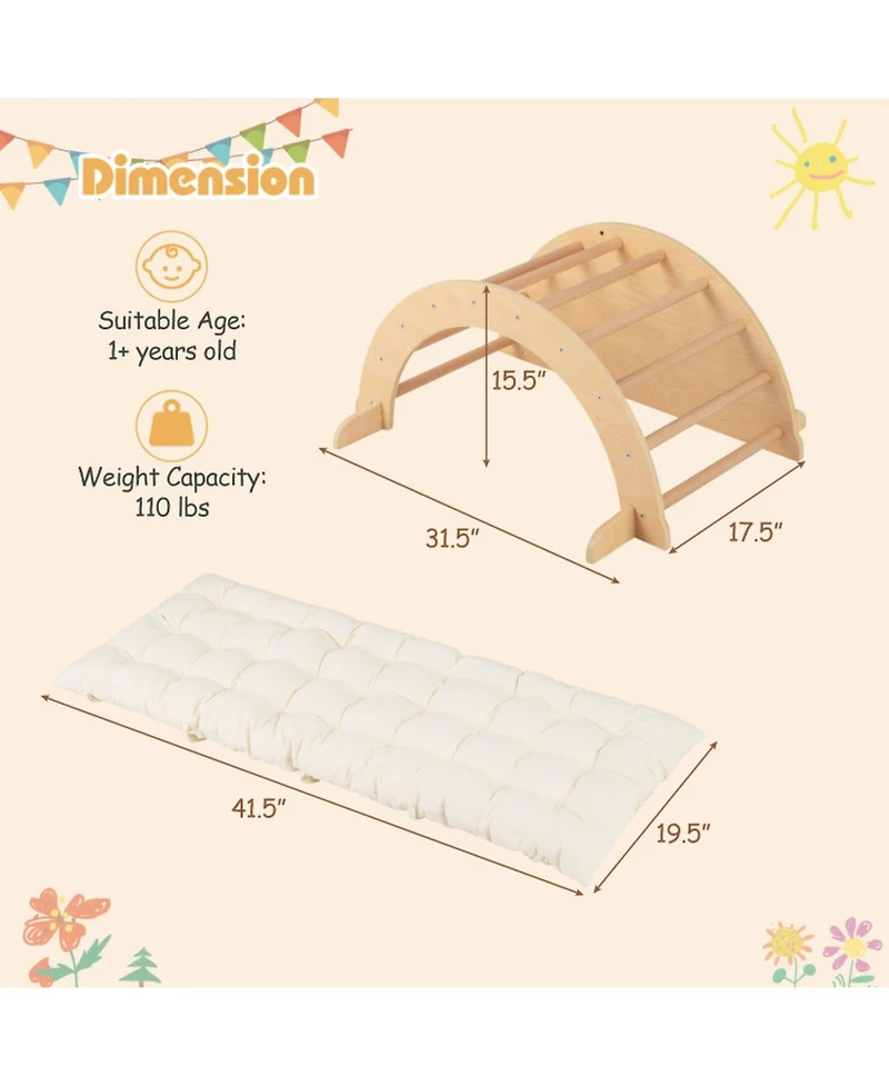 Hongge Ages 1+ Montessori Wooden Climbing Arch with Padded Cushion
