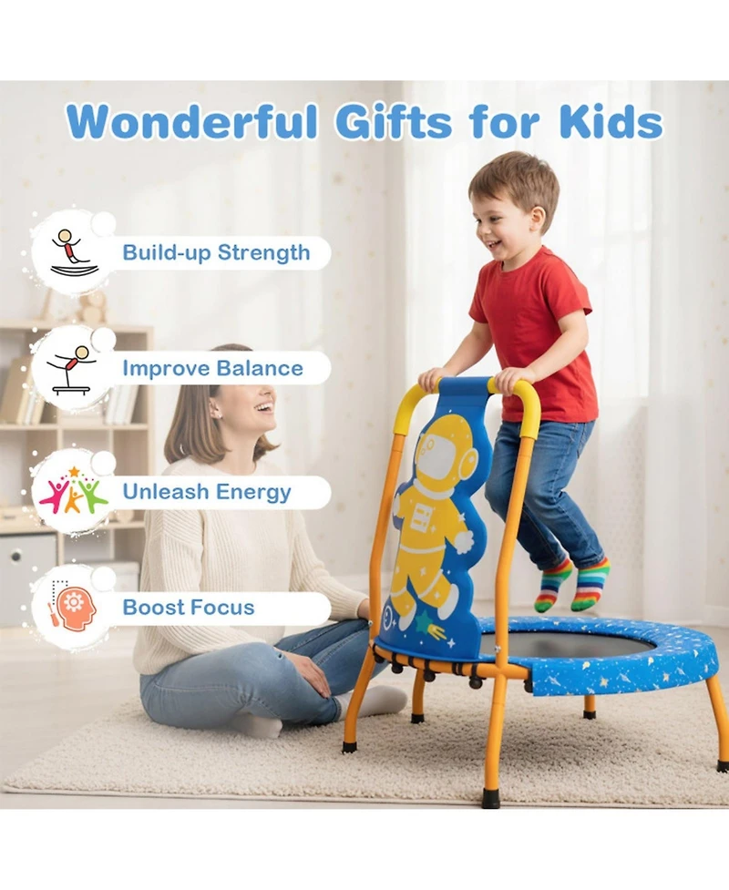 Hongge Mini Toddler Trampoline with Padded Handle, 28" × 30", 176 lb Capacity, Ages 3-6