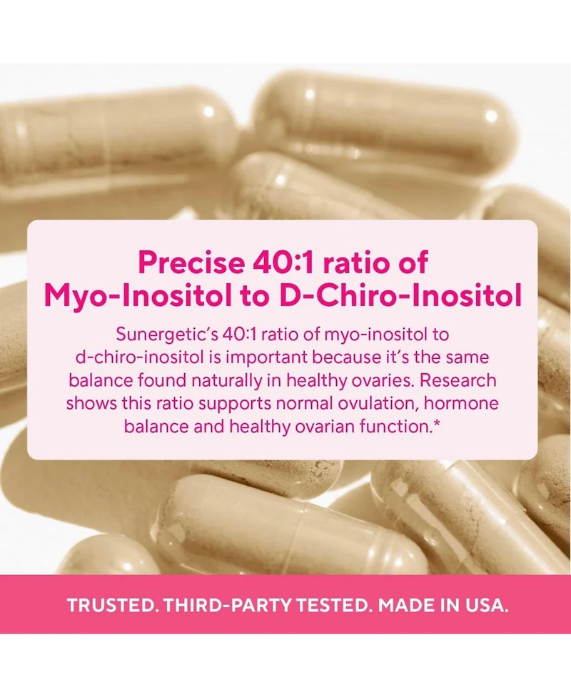 Sunergetic Myo-Inositol and D-Chiro Inositol Capsules with Folate and Dim, 90 Count