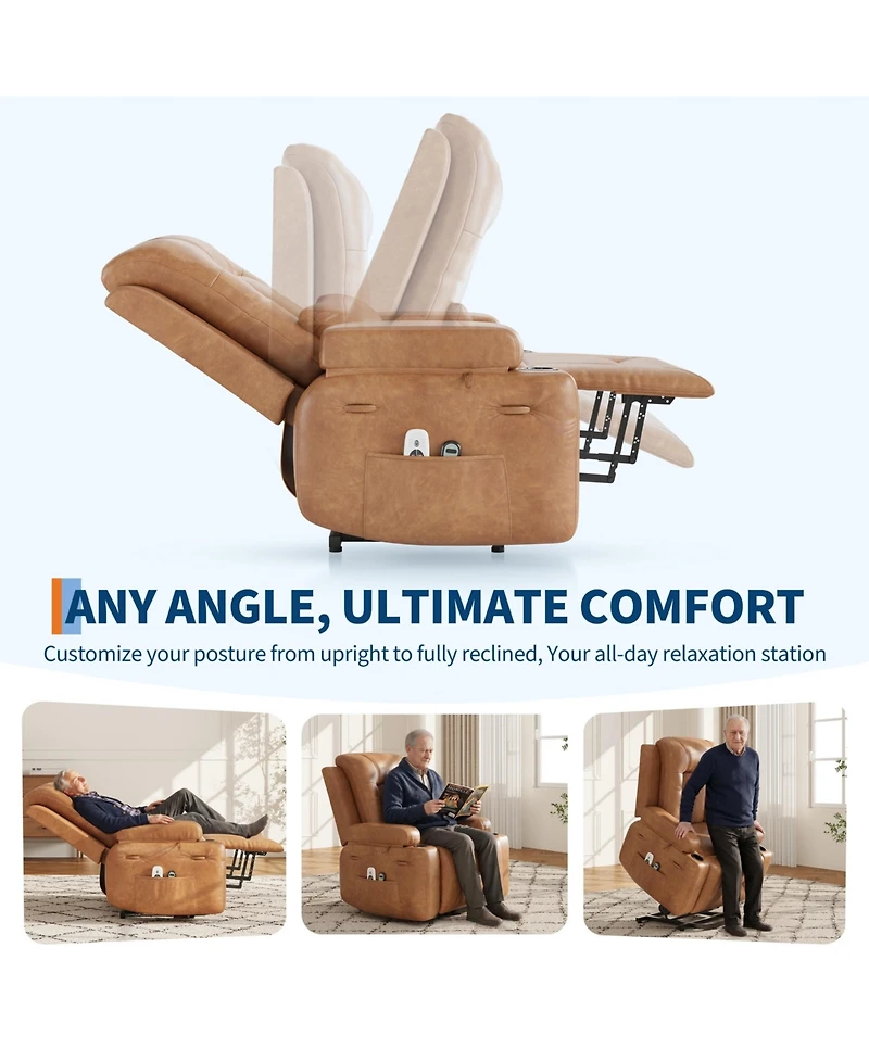 homfan Power Lift Recliner with Heat and Massage, Pu Leather, Adjustable Back and Legs, for Seniors