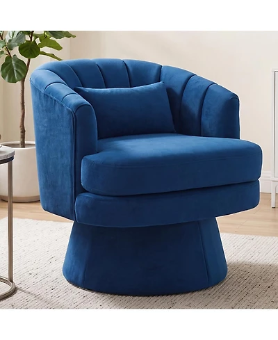 homfan Velvet Swivel Accent Chair, 360 degree(s) Barrel Chair with Lumbar Pillow, Round Base Comfy Upholstered Armchair for Living Room