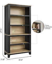 homfan 71" Farmhouse Bookcase with Adjustable Shelves – 5-Tier Two-Tone Wood Display Cabinet for Living Room and Home Office