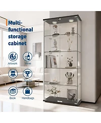 homfan Led-Lit Glass Display Cabinet, 5 Adjustable Shelves, Locking Doors, Curio for Collectibles, Figures, Models, Modern Organizer Living Room