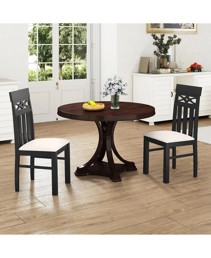 Sugift Set of 2 High Back Dining Room Chairs with Padded Seat and Rubber Wood Frame