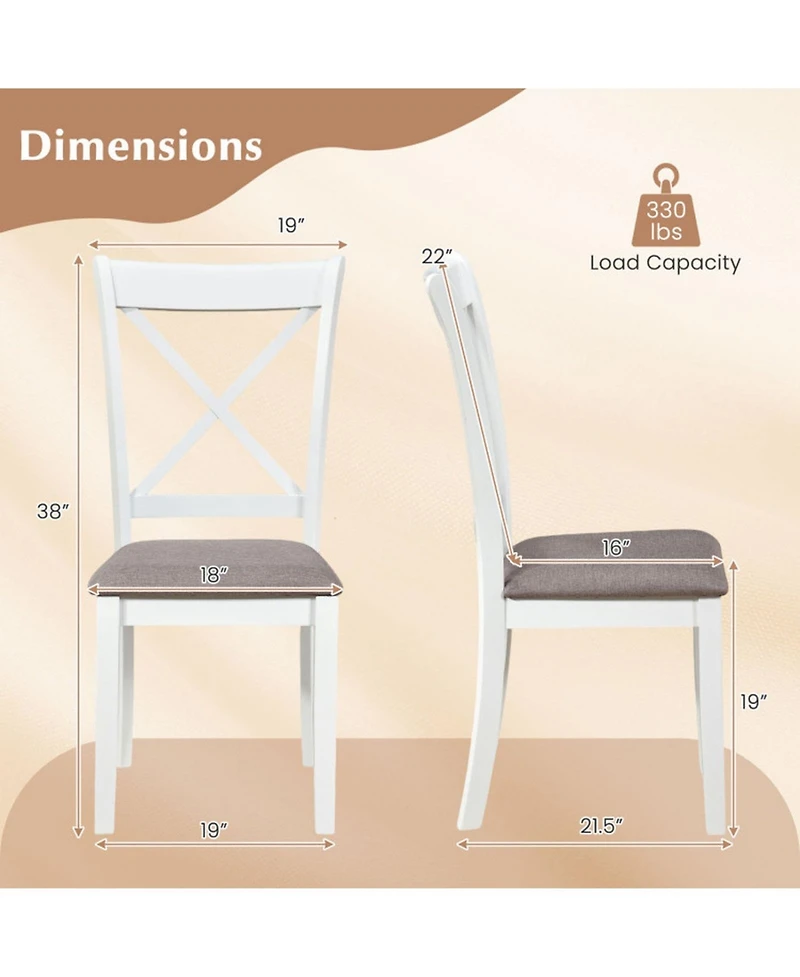 Sugift Set of 2 Rubber Wood Dining Chairs with Comfortable Backrest and Padded Seat