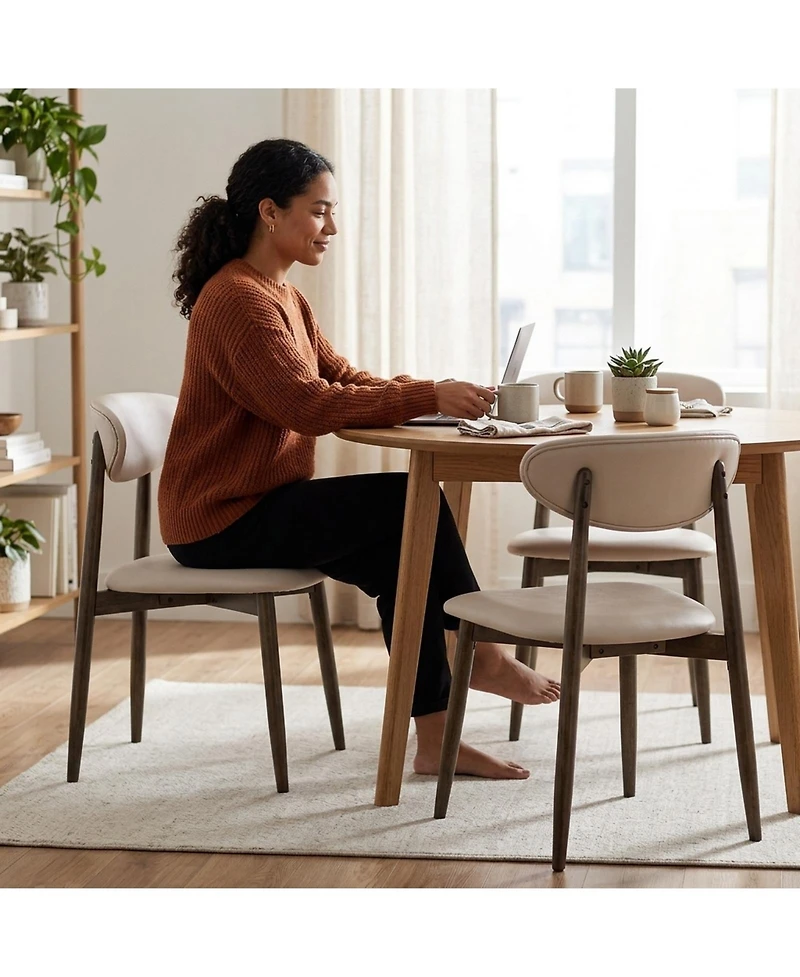 Sugift Set of 2 Modern Upholstered Wooden Dining Chairs with Curved Backrest