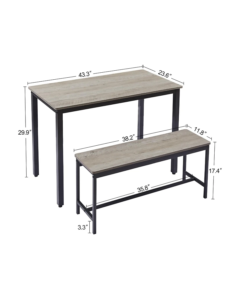 Clihome 3 Piece Dining Bar Table Set, with 2 Benches, Kitchen