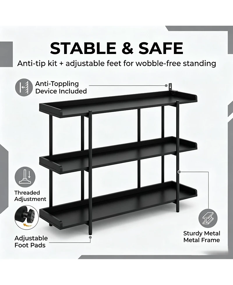 homfan 3 Tier Console Table, Rustic Farmhouse Sofa Table with Edge Guard, Industrial Entryway Wood Shelves, 6 Legs