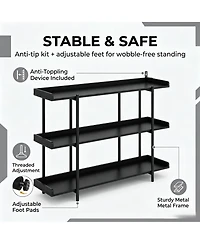 homfan 3 Tier Console Table, Rustic Farmhouse Sofa Table with Edge Guard, Industrial Entryway Wood Shelves, 6 Legs