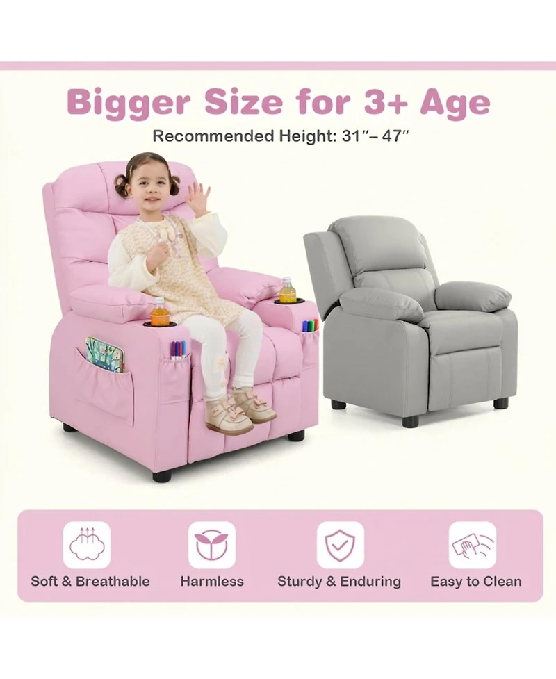 Sugift Kids Recliner Chair with Cup Holder and Footrest for Children