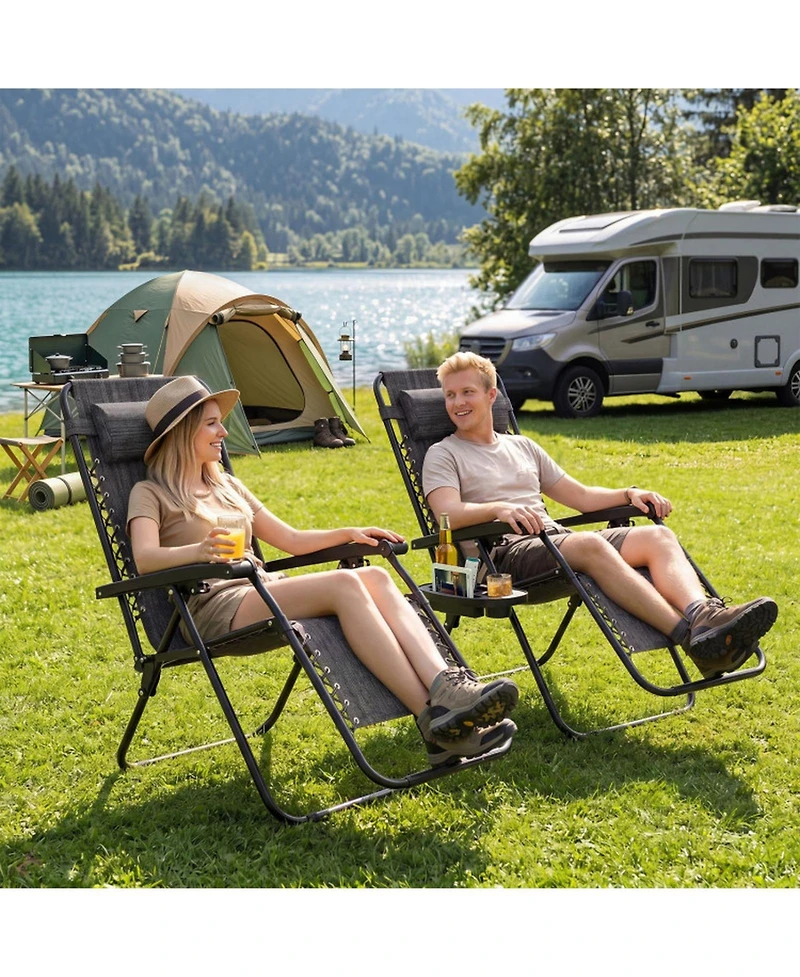 Sugift Set of 2 Portable Zero Gravity Chairs with Cup Holder Trays and Backrest