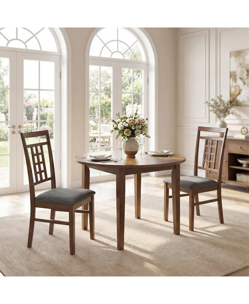Sugift Set of 4 Rubber Wood Dining Chairs with Lattice Back Cushioned Seats