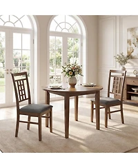 Sugift Set of 4 Rubber Wood Dining Chairs with Lattice Back Cushioned Seats