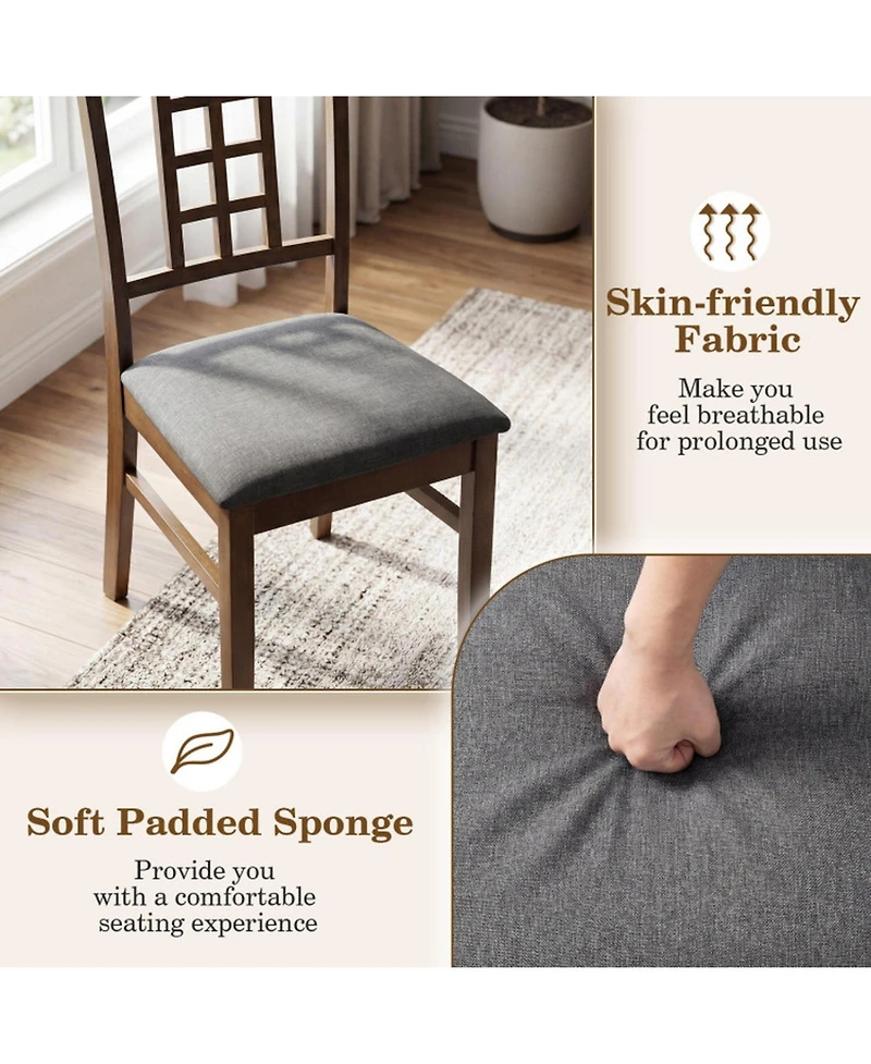 Sugift Set of 4 Rubber Wood Dining Chairs with Lattice Back Cushioned Seats