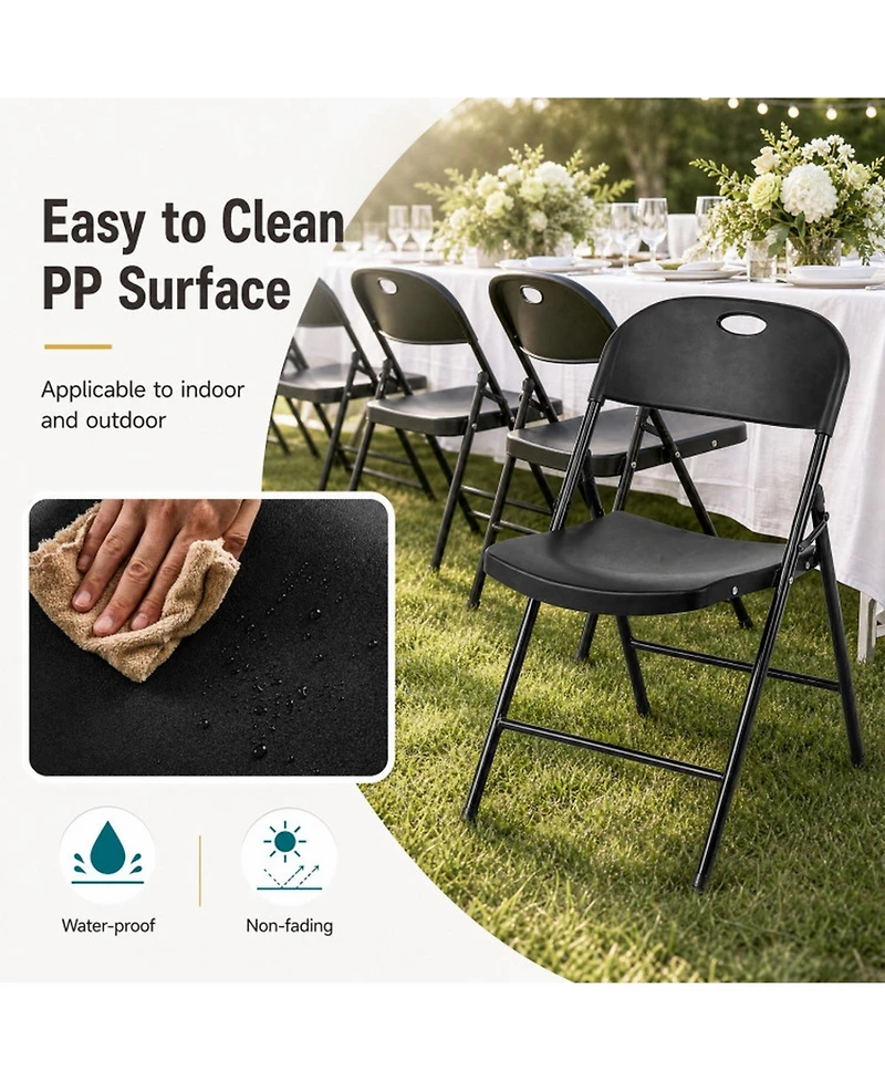 Sugift Set of 4 Foldable Plastic Chairs with Ergonomic Backrest