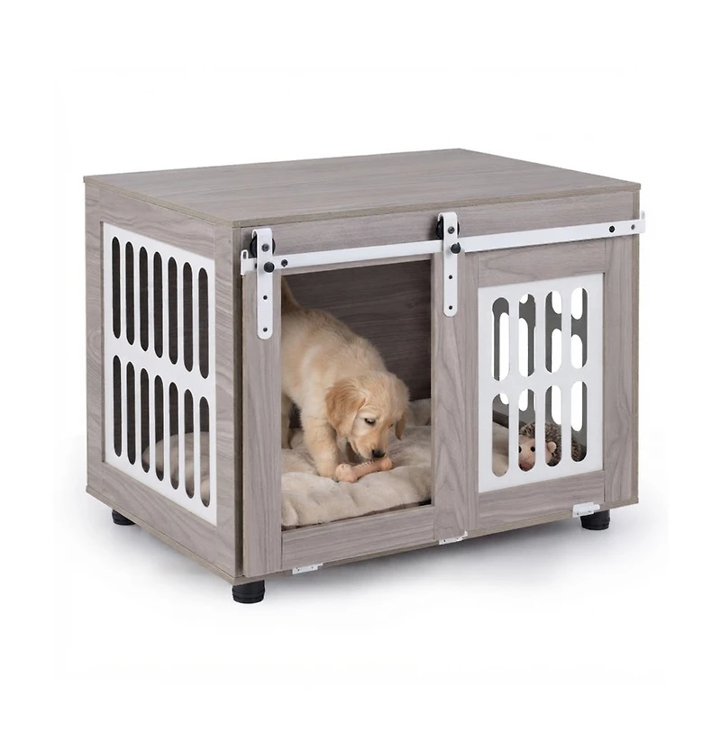 Hongge Sliding Barn Door Dog Crate Furniture for Small Medium Dogs