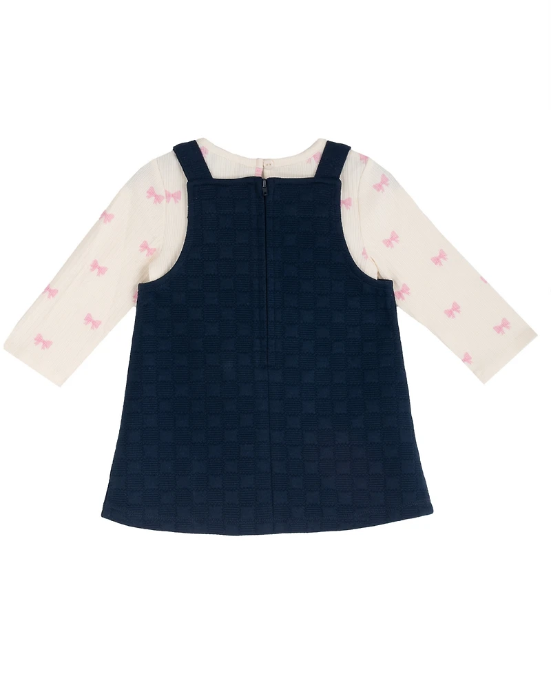 Rare Editions Baby Girls' Navy Double Knit Jumper and Long-Sleeve Bodysuit, 2-Piece Set