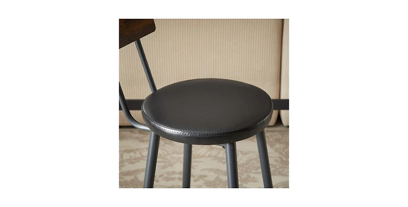 Flynama 4-Piece Long Bar Table Set with 3 Pu Stools, Industrial for Kitchen and Living Room