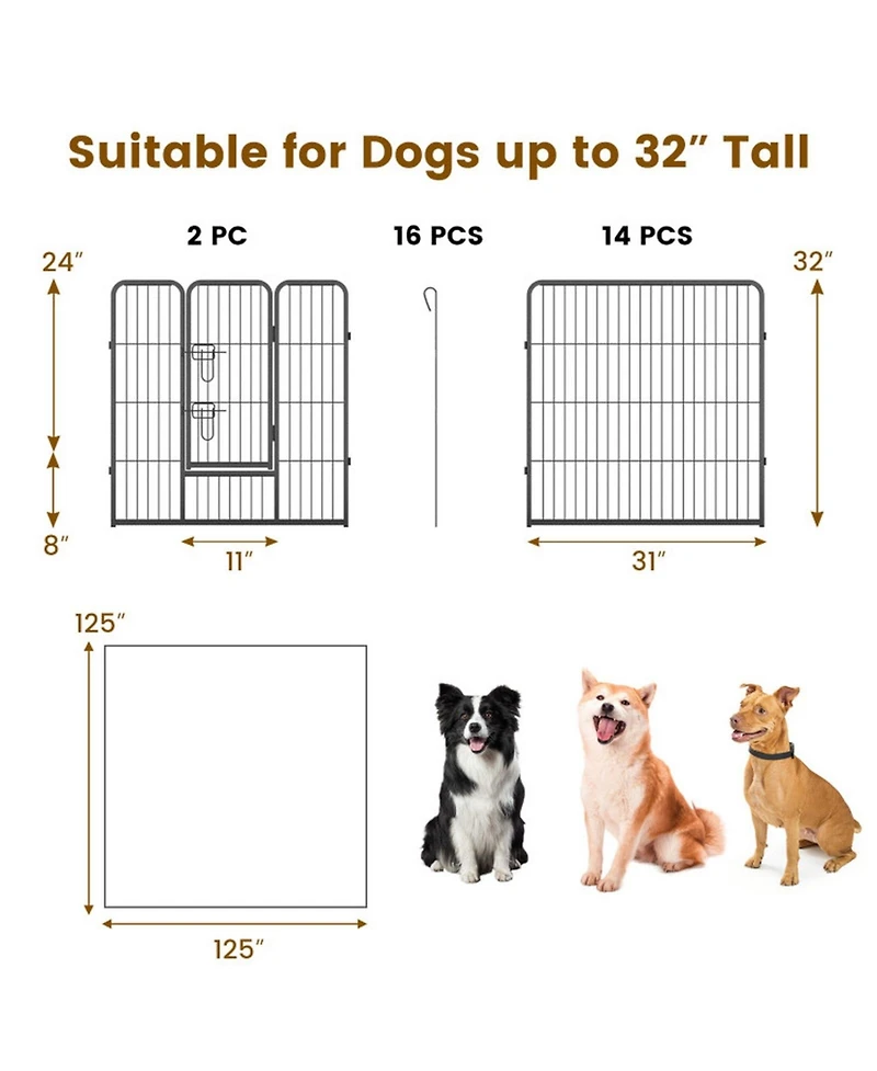 Sugift 16 Panel 24 32 40 in Height Dog Playpen with Lock and Large Door 32 in