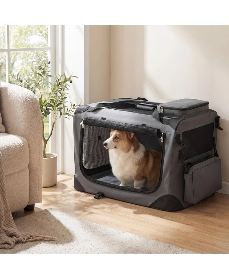 Sugift Collapsible Soft Dog Crate Travel Kennel With Mesh Windows and 3 Doors
