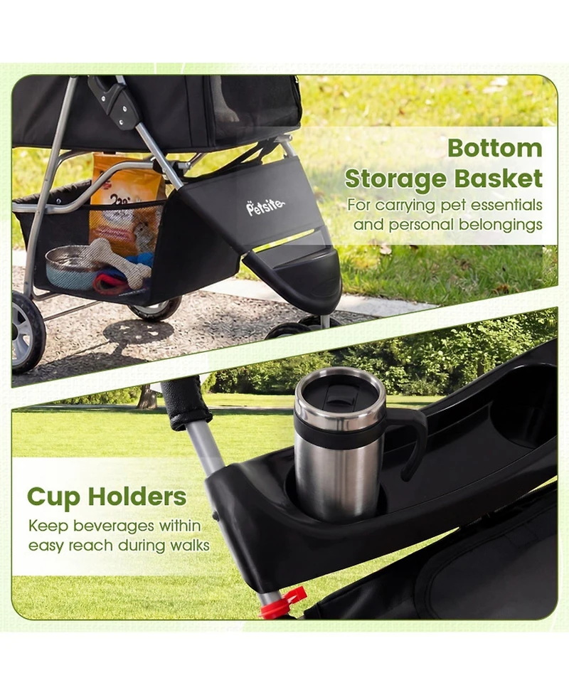 Sugift 3-Wheel Pet Stroller for Small Dogs and Cats up to 33 Lbs