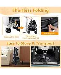 Sugift Foldable Double Pet Stroller with Adjustable Sunshade and Storage Basket
