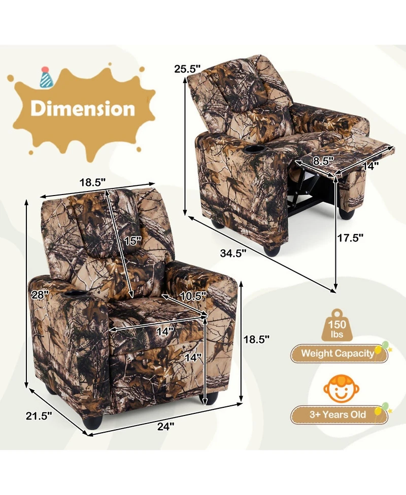 Sugift Kids Push Back Recliner Chair Toddler Reclining Armchair with Cup Holder