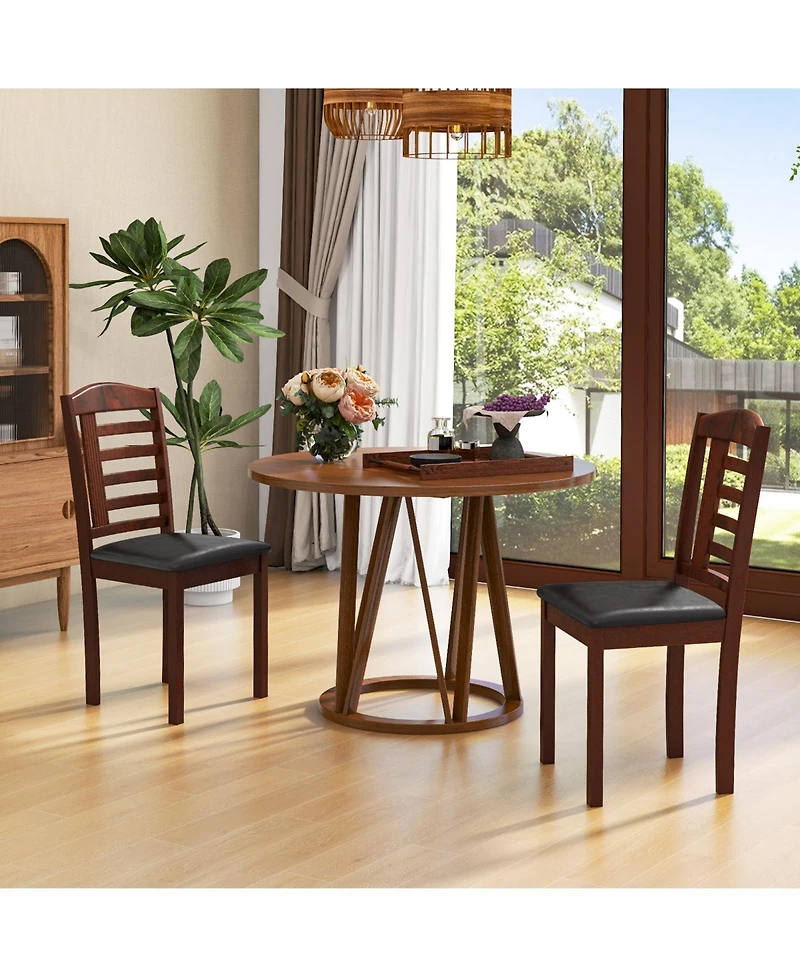 Sugift Set of 2 Wood Kitchen Chairs with Faux Leather Upholstered Seats