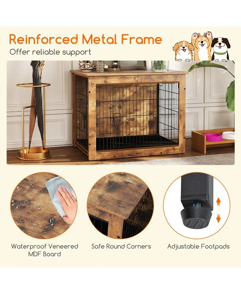Hongge 33 in Cushioned Dog Crate Furniture Doubling as an End Table