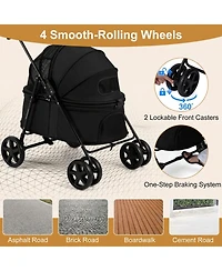 Hongge Foldable Pet Stroller with One-Step Rear Wheel Brake