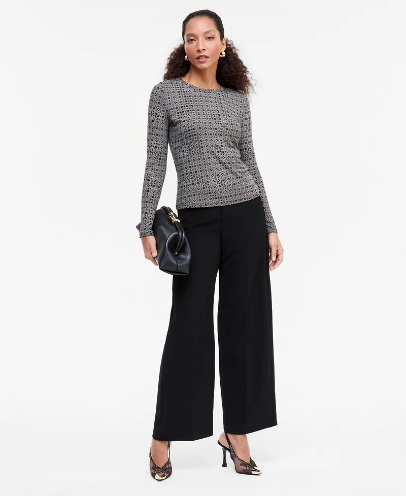 I.n.c. International Concepts Women's Geometric-Print Long-Sleeve Crewneck Top, Macy's Exclusive