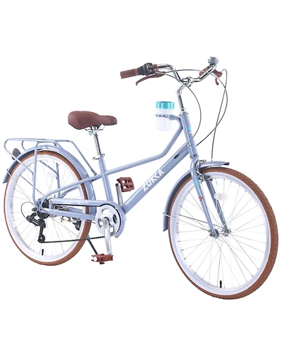 ECHTPeak 24 Inch Cruiser Bike,6 Speed Step-Through Commuter Bicycle with Rear Rack and Cup Holder,City Bike