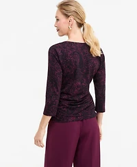I.n.c. International Concepts Women's 3/4-Sleeve V-Neck Printed Knit Top, Macy's Exclusive