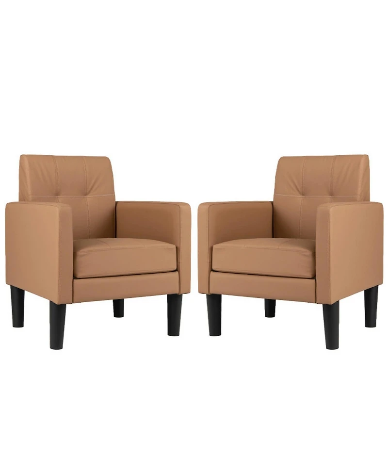 Sugift Set of 2 Pu Leather Modern Accent Chairs with Removable Seat Cushion
