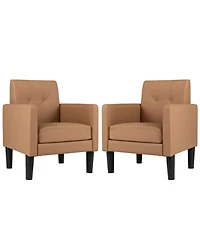 Sugift Set of 2 Pu Leather Modern Accent Chairs with Removable Seat Cushion